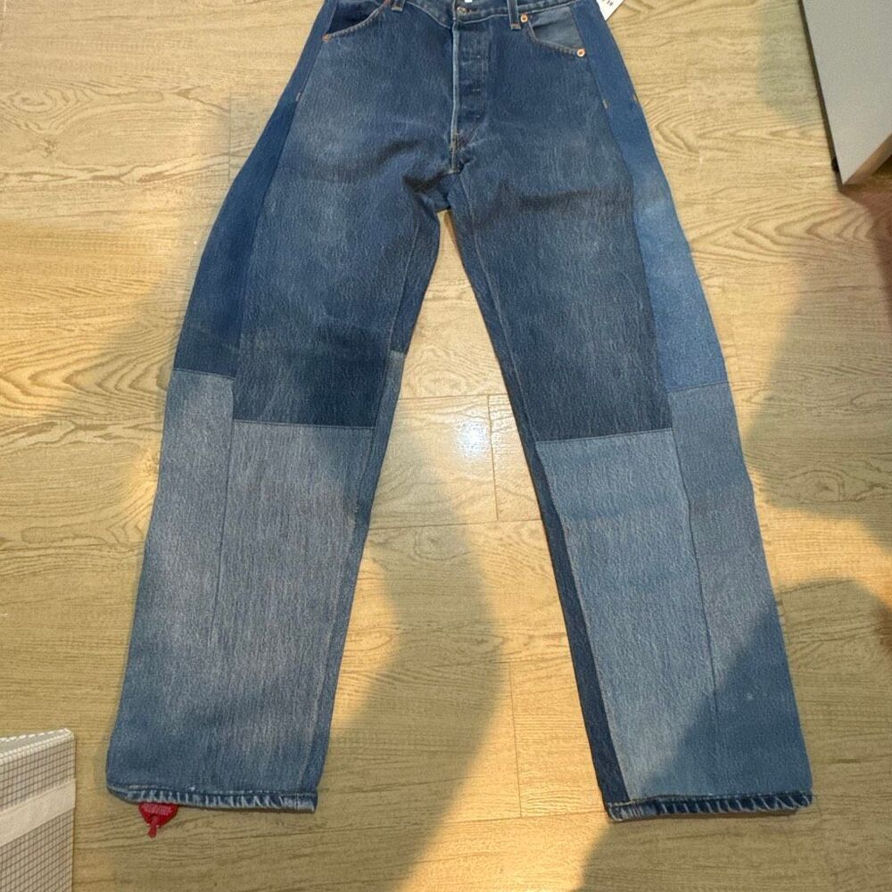 NWT RE/DONE x Levi's patchwork denim jeans size 2 indigo wide taper jeans with a